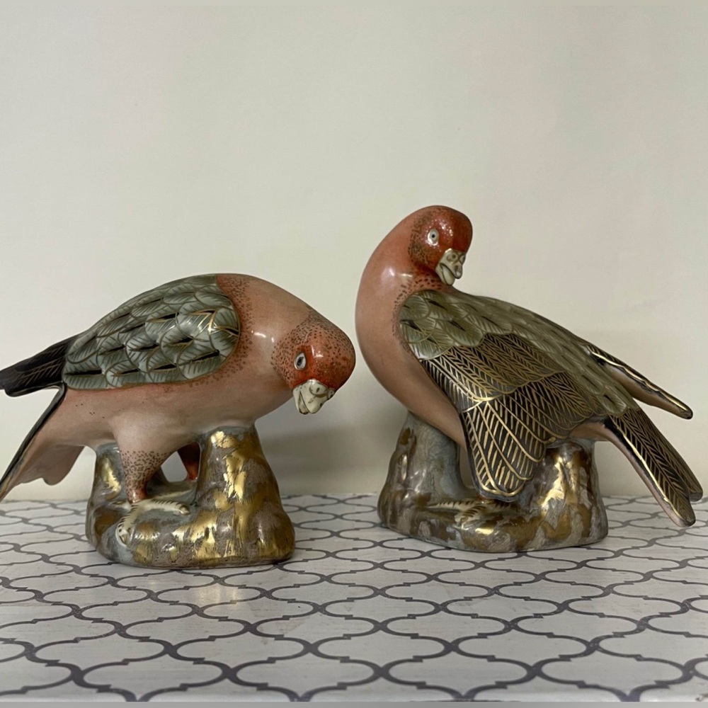 Decorative Bird Figurines with Gold Accents